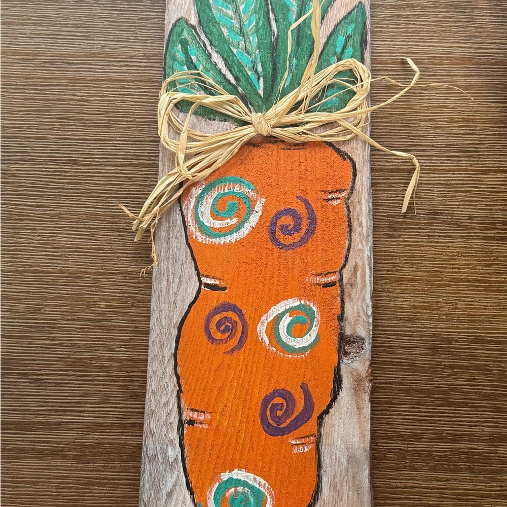Hand-Painted Wooden Carrot Decor with Sisal String Hanger